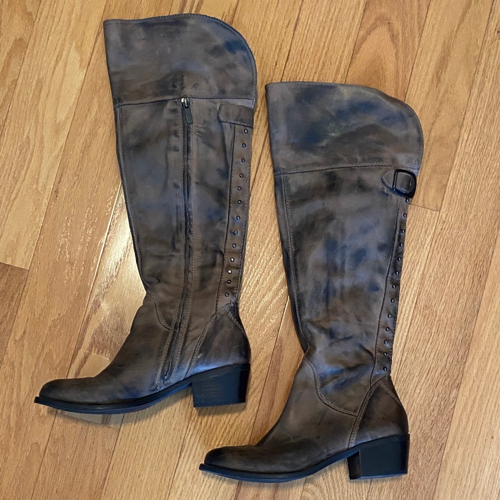 Vince Camuto Distressed Brown Leather Boots - Picture 2 of 9